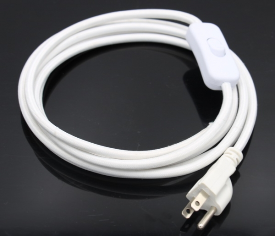 US Plug Power Cords With Switch Electrical Textile Covered Power Cable 2Meters