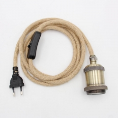 Vintage Hemp Cord Power Cords with EU Plug Switch and E27 Retro Lamp Holder