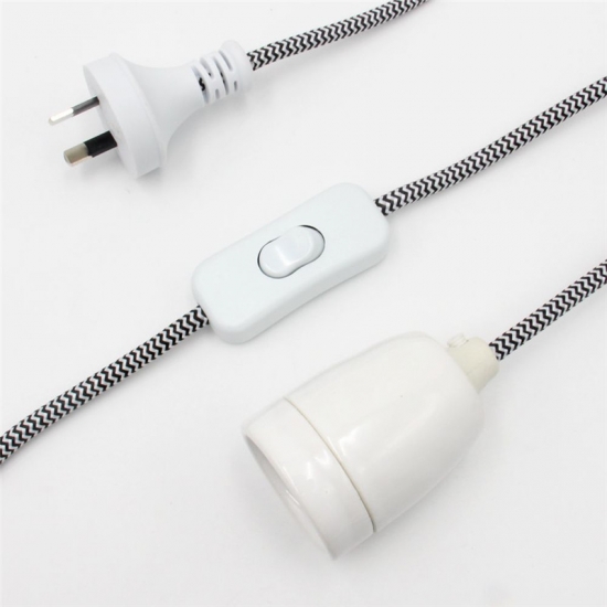 250V AC Australian Plug Power Cord with Porcelain Light Socket Lamp Cord Sets.