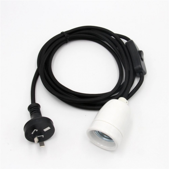 250V AC Australian Plug Power Cord with Porcelain Light Socket Lamp Cord Sets.