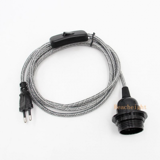 Euro Plug Power Cord with ON/OFF Switch and E27 Threaded Lamp Socket