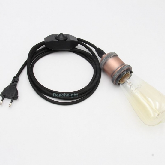 EU Power Cord With Dimmer Switch With Lamp Holder E27 250V, total 2.0 meters long (without bulbs).