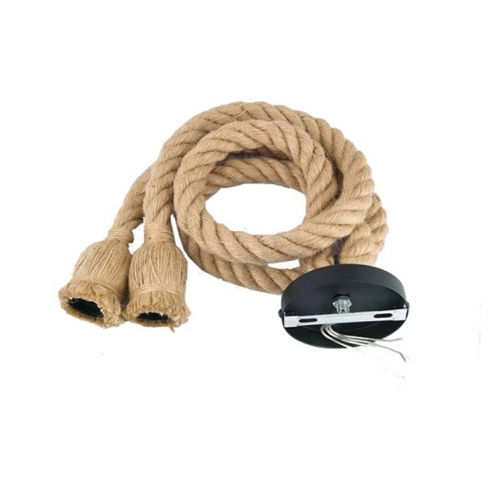 China Professional Retro Hemp Rope Light Head Lamp Holder E27 Double-Headed Hemp Rope Chandelier for Dining Room Supplier