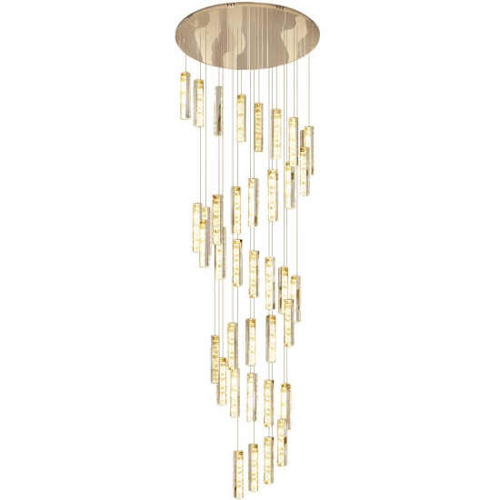 Long Crystal Multi-Head LED Pendant Lamp Luxury Chandelier for Duplex Buildings