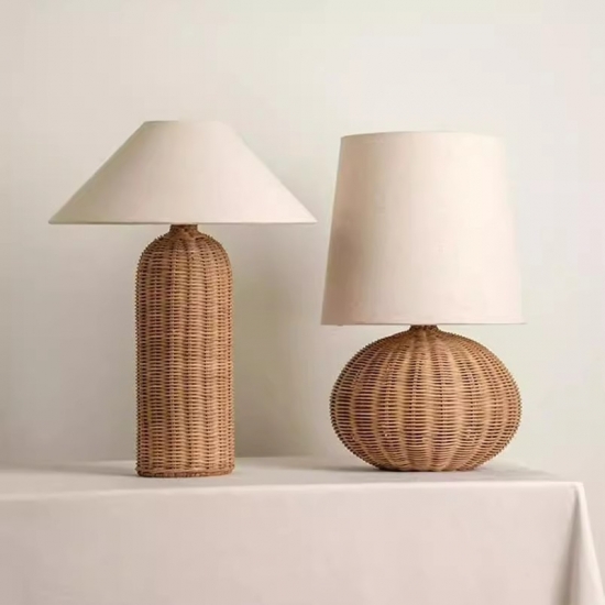 Japanese Vintage 110V Ambient light LED Fabric Willow Weaving Desk Lamp